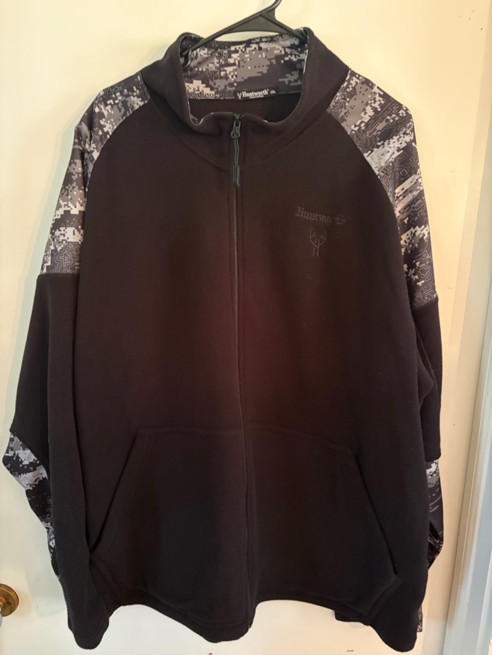 Men’s Black Full-Zip Sweater with Gray Digital Camo Accents